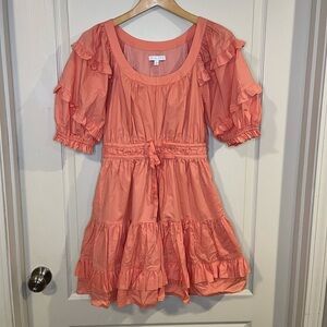 Anna Cate Coral Orange Mini Dress with Puff Sleeves NWOT